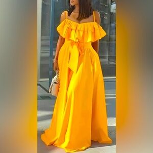 Vibrant Yellow Ruffle Trim Cami Dress, NWOT